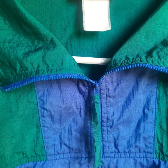 Vintage Columbia Windbreaker Jacket 90s color block blue green S pullover retro - Picture 4 of 8